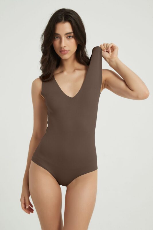 V-neck Sleeveless Fleece Casual Warming Bodysuit