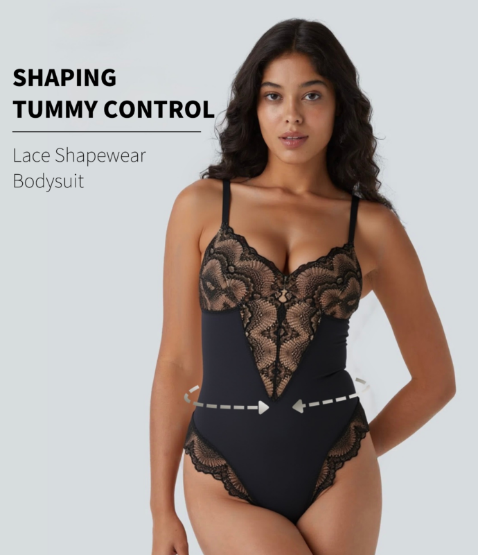 V-neck Sleeveless Lace Shapewear Bodysuit
