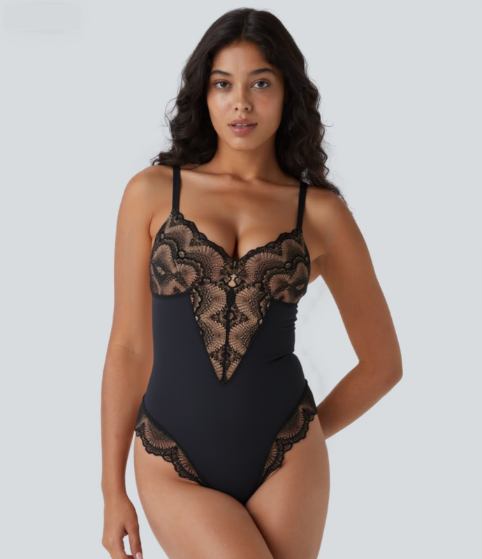 V-neck Sleeveless Lace Shapewear Bodysuit